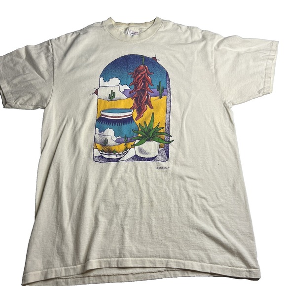 Vintage Graphic 90s Shirt L Men Western Cactus Desert USA - Picture 2 of 15